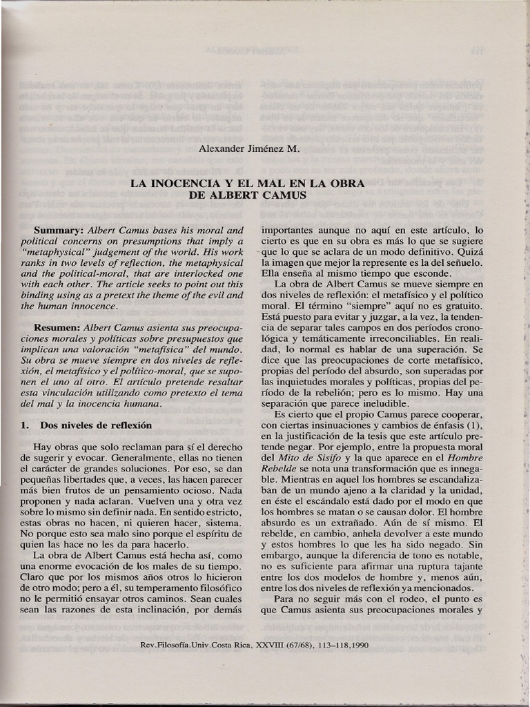 Mal e inocencia en Camus: reflexión dual | PDF | Albert Camus | Penitencia