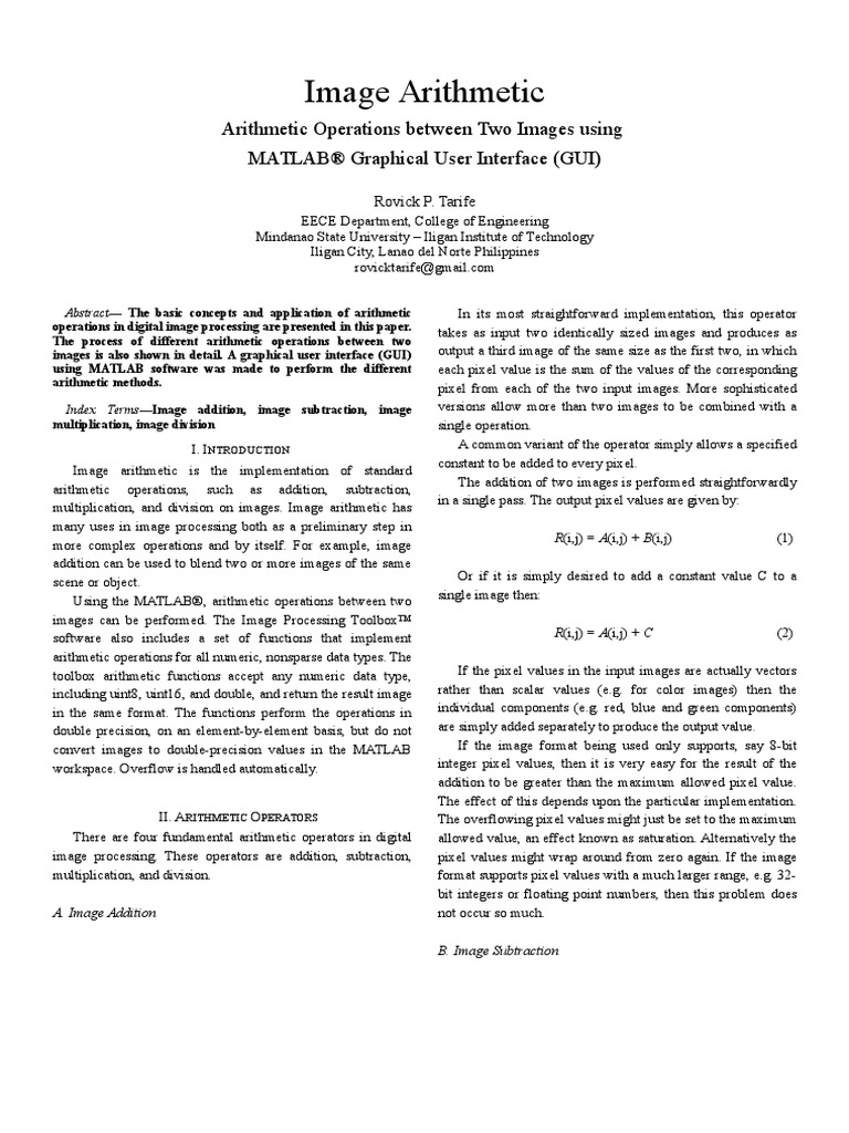 Arithmetic Operations Digitial Image Processing | PDF | Euclidean ...