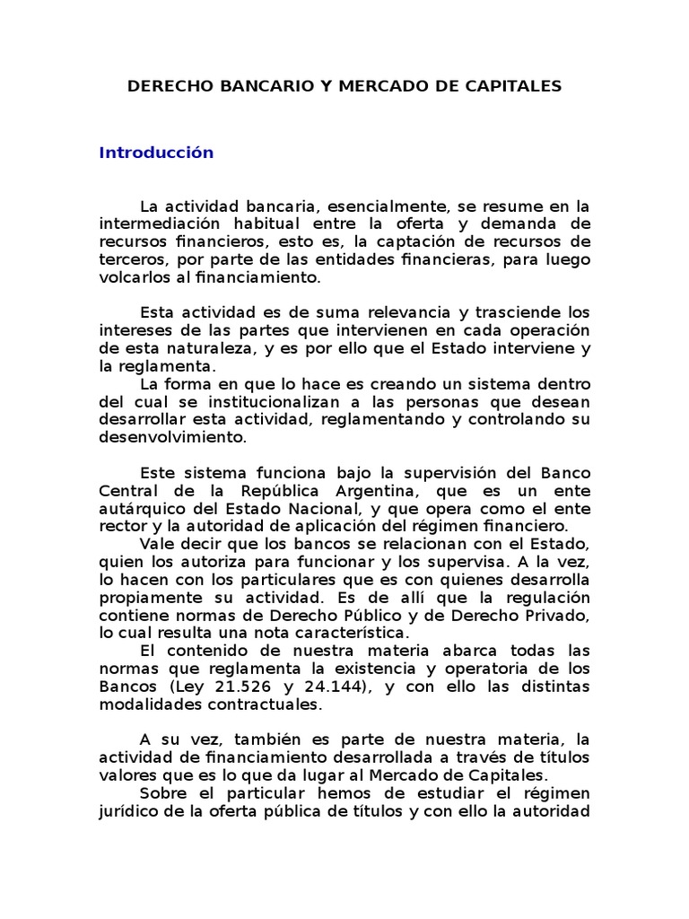 Derecho Bancario y Mercado de Capitales | PDF | Bancos | Cheque