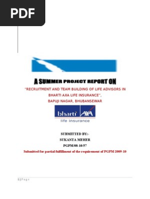 Recruitment And Team Building Of Life Advisors In Bharti Axa Life Insurance Insurance Risk