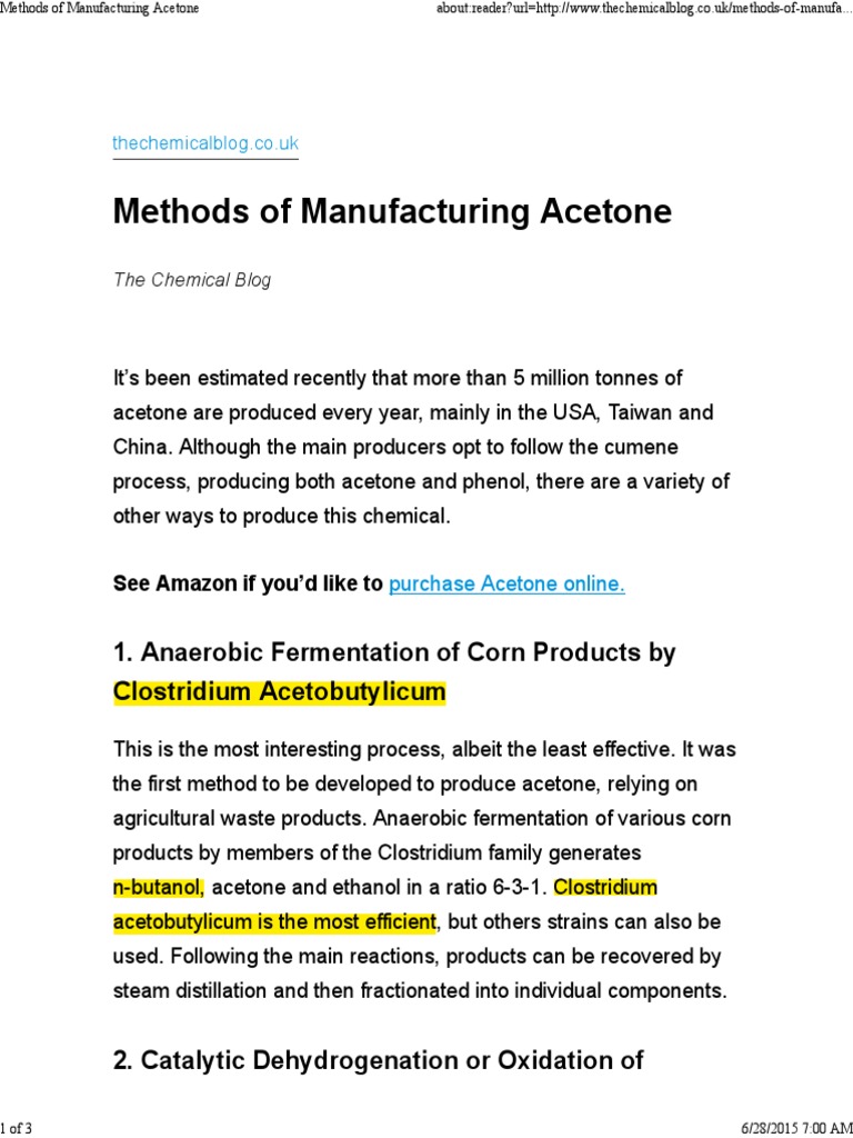Manufacturing Acetone | PDF | Chemical Substances | Chemical Compounds