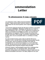 Recomendation Letter Format