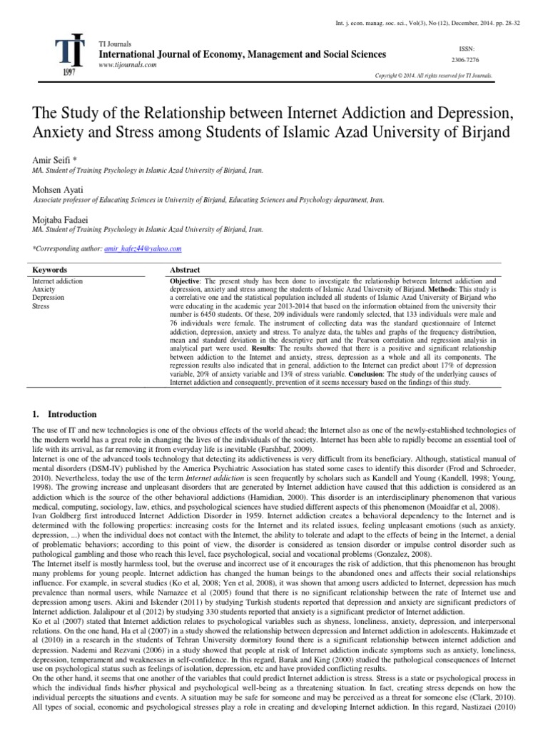 The Study of The Relationship Between Internet Addiction and Depression ...
