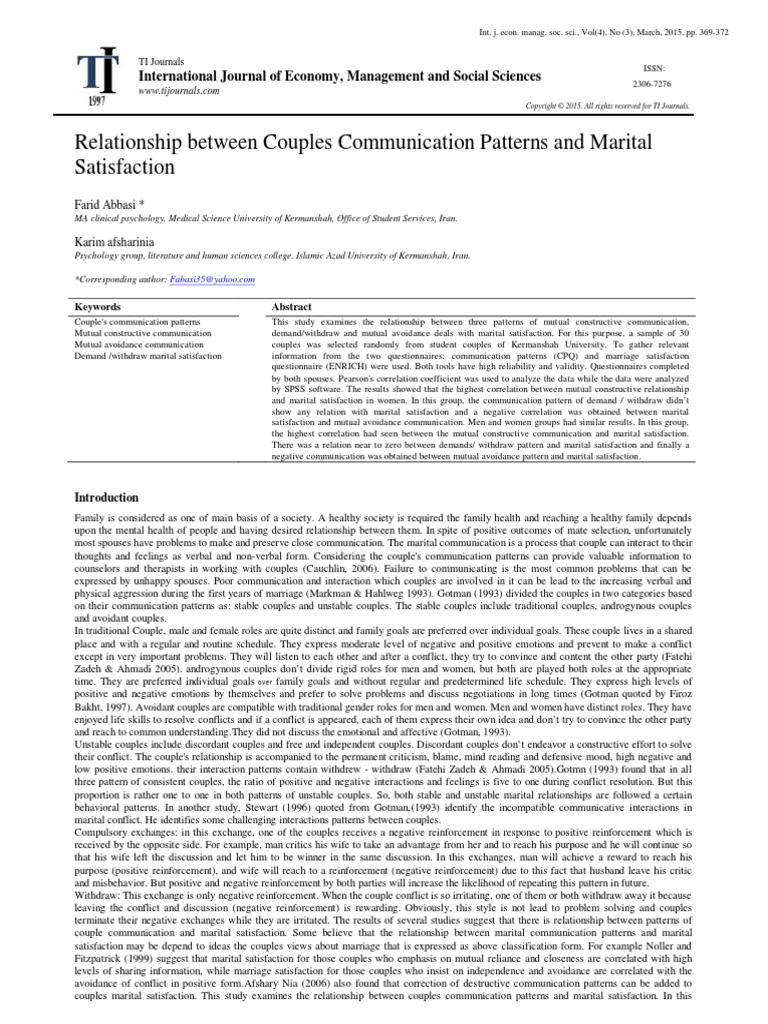 Relationship Between Couples Communication Patterns and Marital ...
