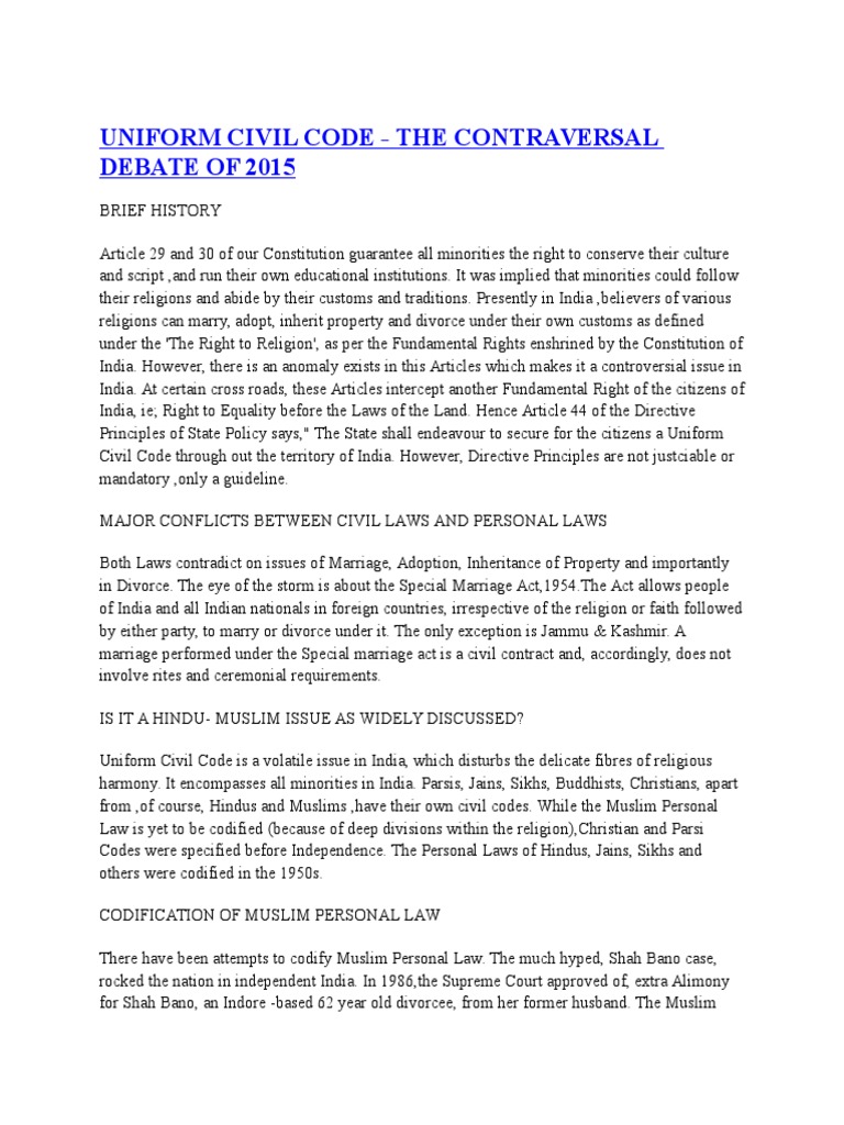Uniform Civil Code: A 2015 Debate | PDF | Politics