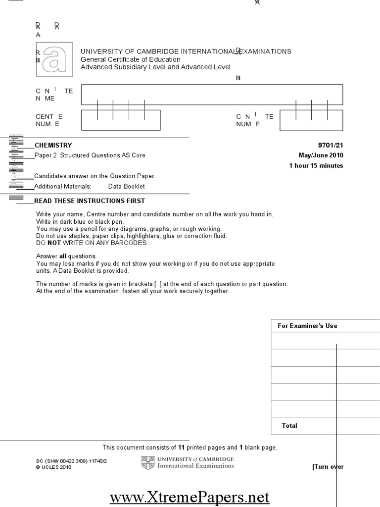 9701 s10 QP 21 | PDF | Hydrogen | Gases