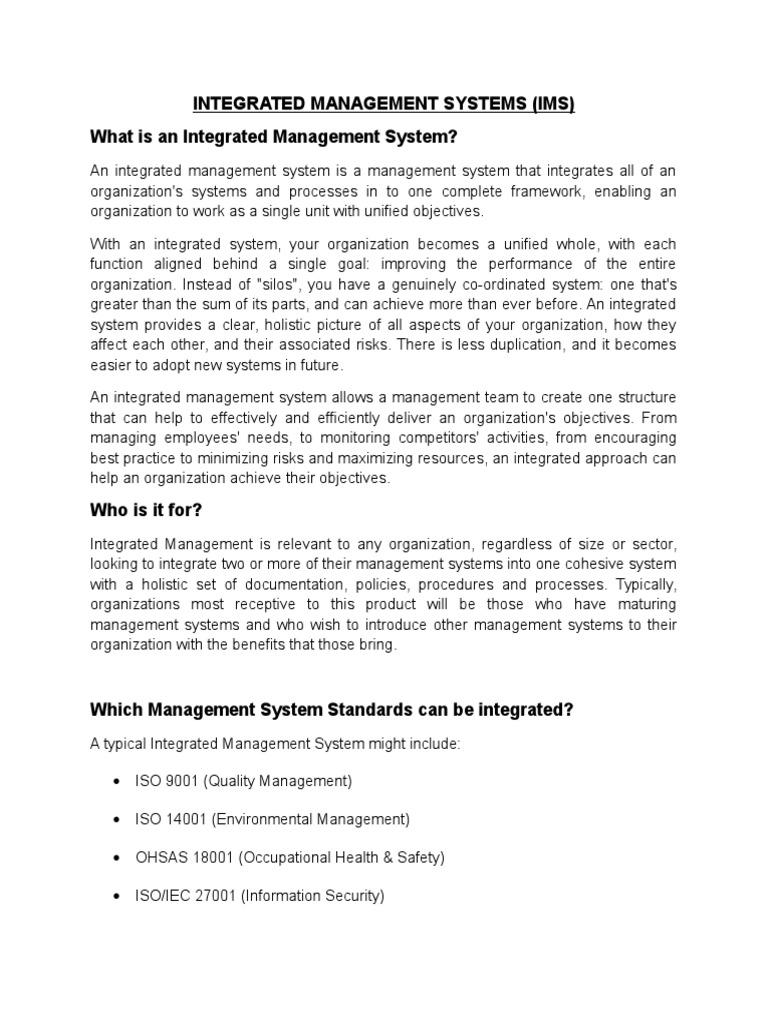 Benefits of Integrated Management Systems | PDF | Business Process ...