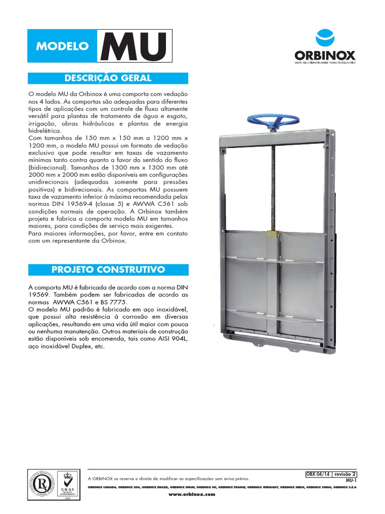 Comporta Modelo MU - Orbinox | PDF | Aço | Corrosão