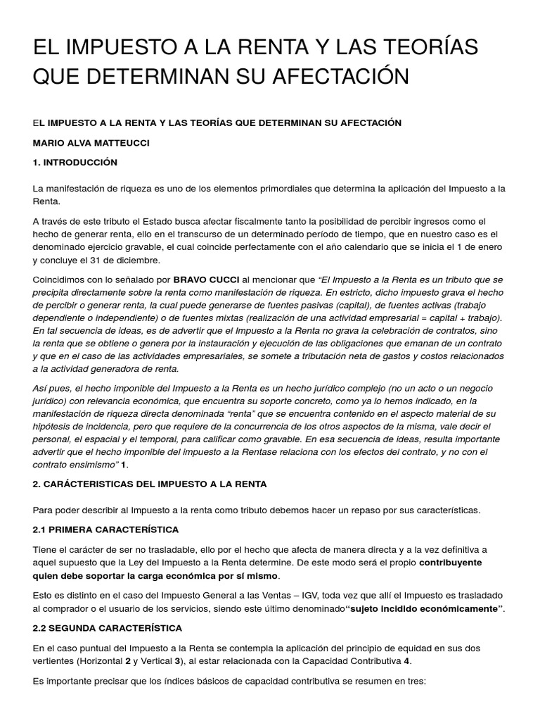 El Impuesto A La Renta y Las Teorías Que Determinan Su Afectación | PDF ...