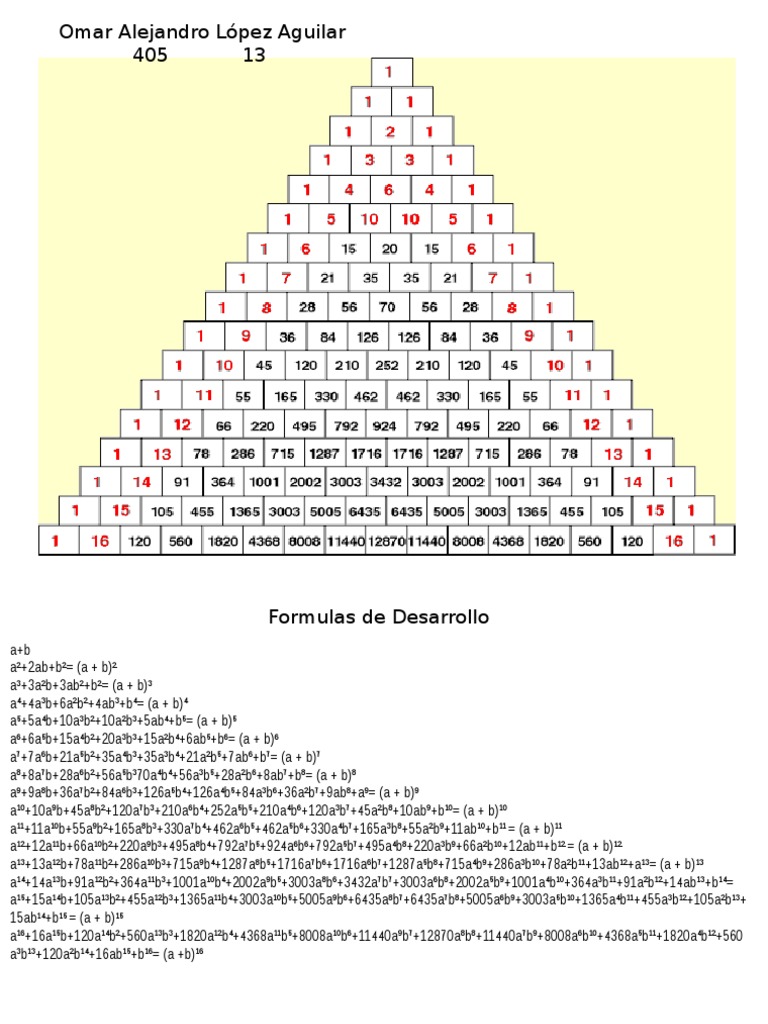 Fórmulas del Triángulo de Pascal | PDF