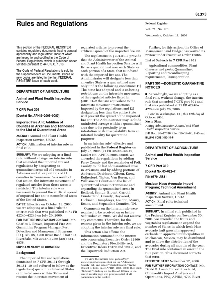 Rule PlantRelated Quarantine, Domestic Imported Fire Ant PDF