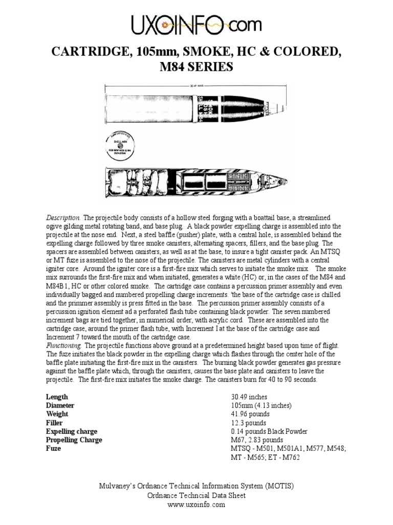 105mm Smoke Cartridge M84 Technical Data | PDF | Technology & Engineering