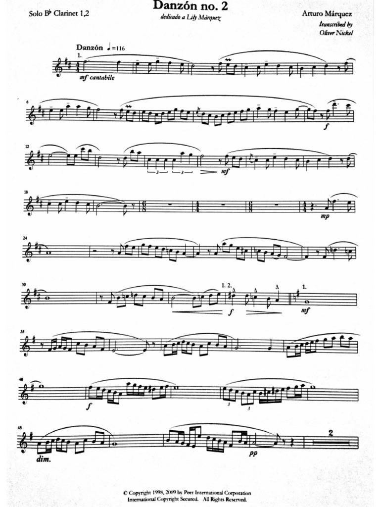 Danzon No 2 Solo Clarinet Part