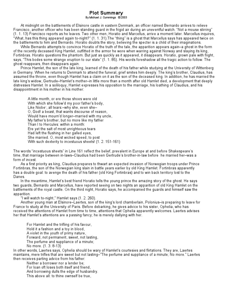 Hamlet Summary PDF Hamlet Plays