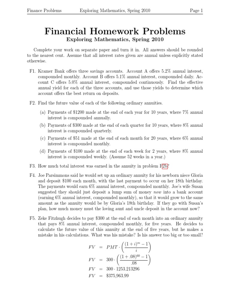 Financial Homework Problems Guide | PDF | Present Value | Interest