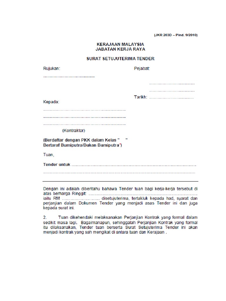 Contoh Surat Setuju Terima Secara Penswastaan