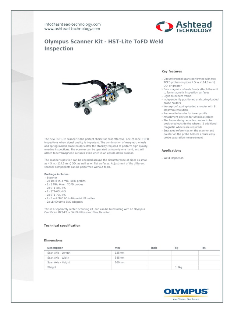 Olympus Scanner Kit HST Lite Tofd Weld Inspection | PDF | Science ...