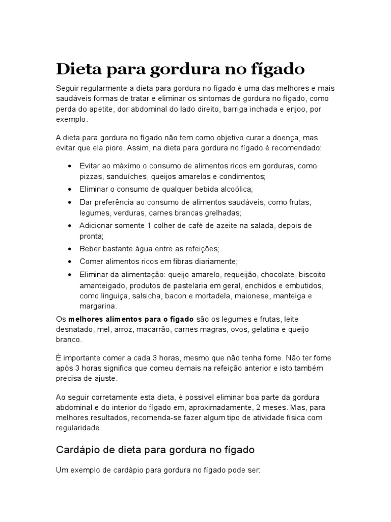 Dieta Para Gordura No Fígado Pdf Diabetes Mellitus Alimentos