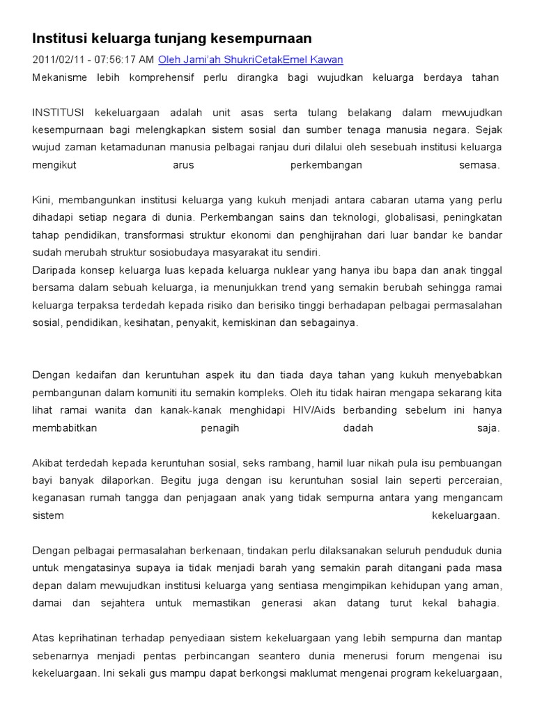 Institusi Keluarga Tunjang Kesempurnaan Pdf