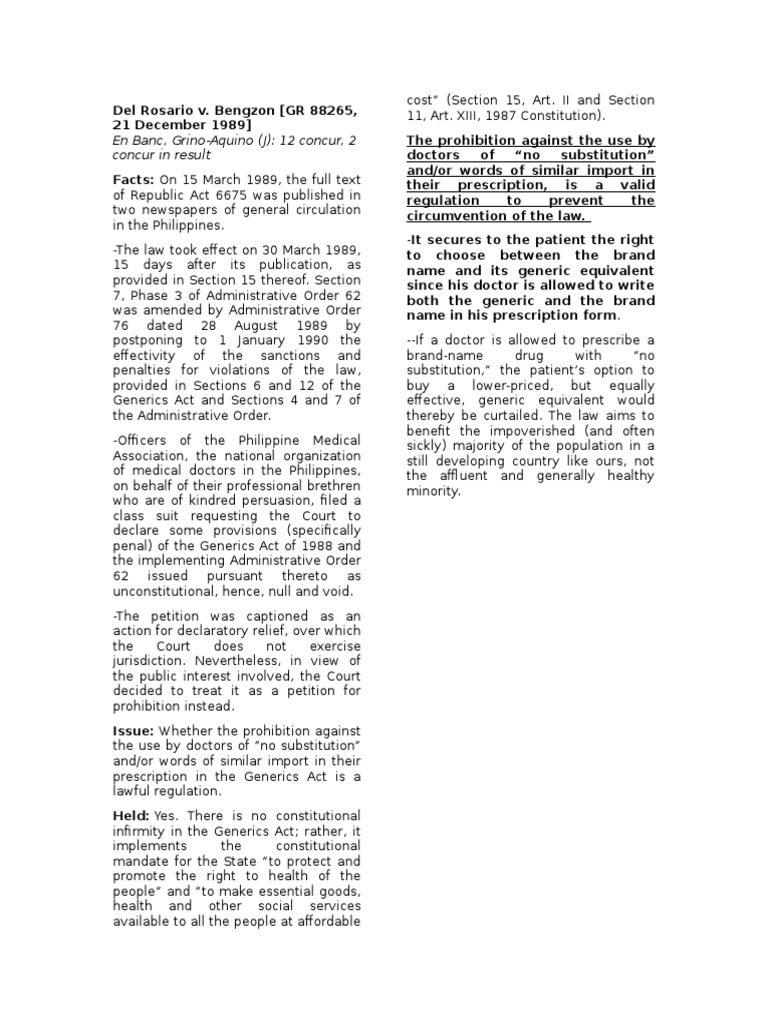 Generics Act Validity Upheld in 1989 Ruling | PDF