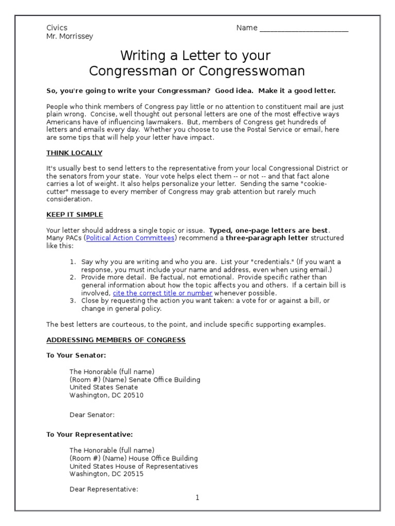 Write A Letter To Your Representative  PDF  United States