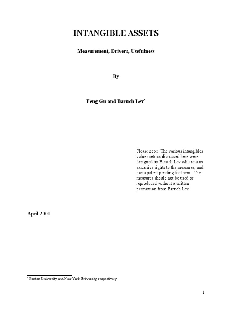 Intangible Assets: Measurement, Drivers, Usefulness | PDF | Intangible ...