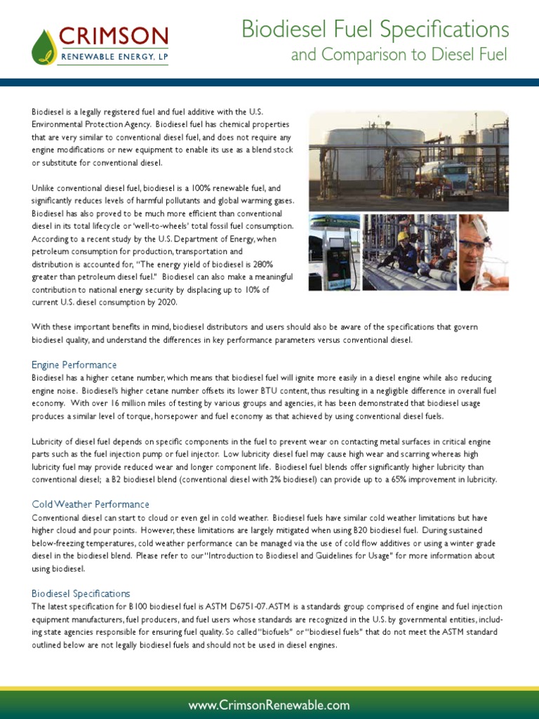And Comparison To Diesel Fuel: Engine Performance | PDF | Biodiesel ...