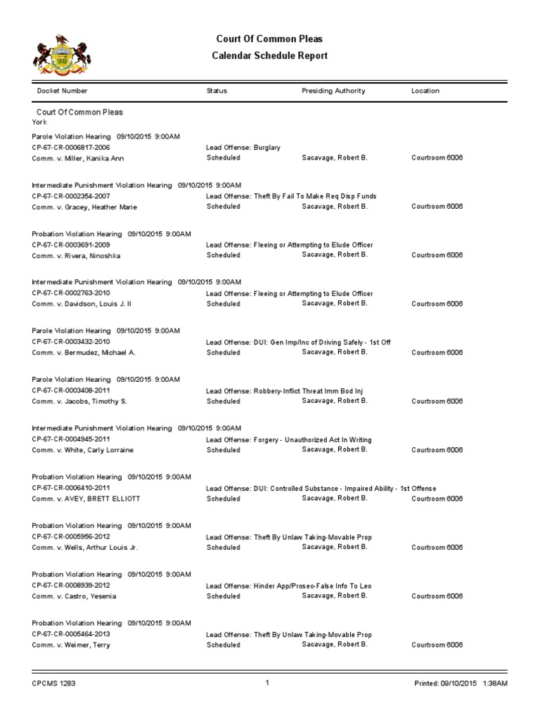 Court Hearings Schedule | PDF