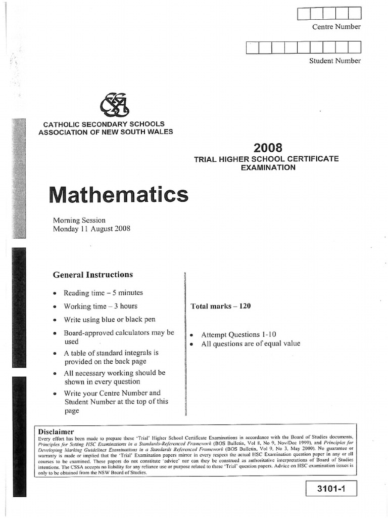 2008 CSSA Mathematics Trial | PDF