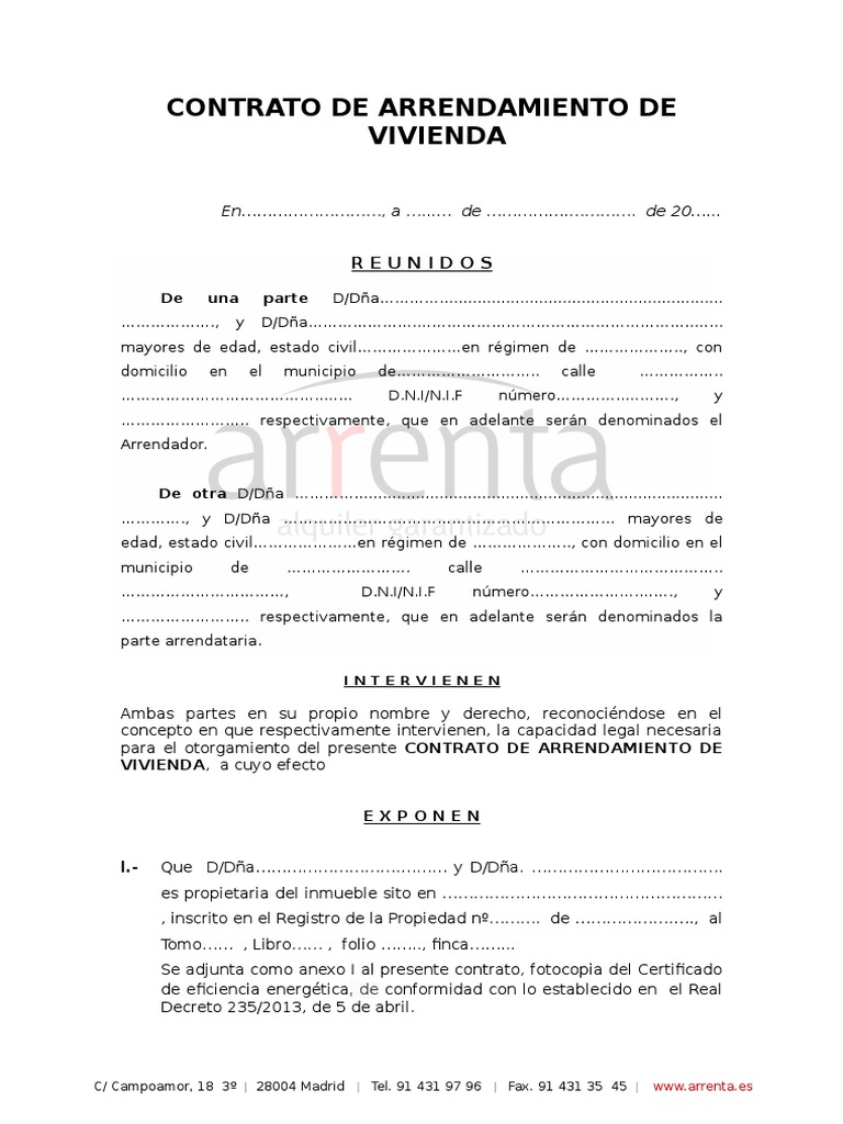 Modelo Contrato Alquiler Vivienda Arbitraje Completo Arrenta | PDF