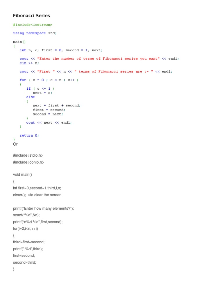 "Enter The Number of Terms of Fibonacci Series You Want": 0 1 Cout Cin ...
