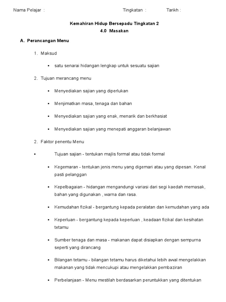 Nota Kemahiran Hidup Tingkatan Dua