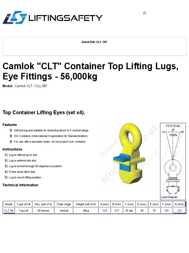 Camlok 56t Container Top Lifting Lugs | PDF | Technology & Engineering