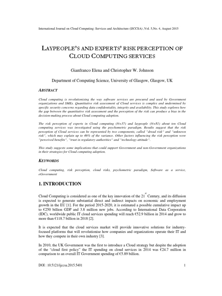 Risk Perception in Cloud Computing | PDF | Risk | Cloud Computing