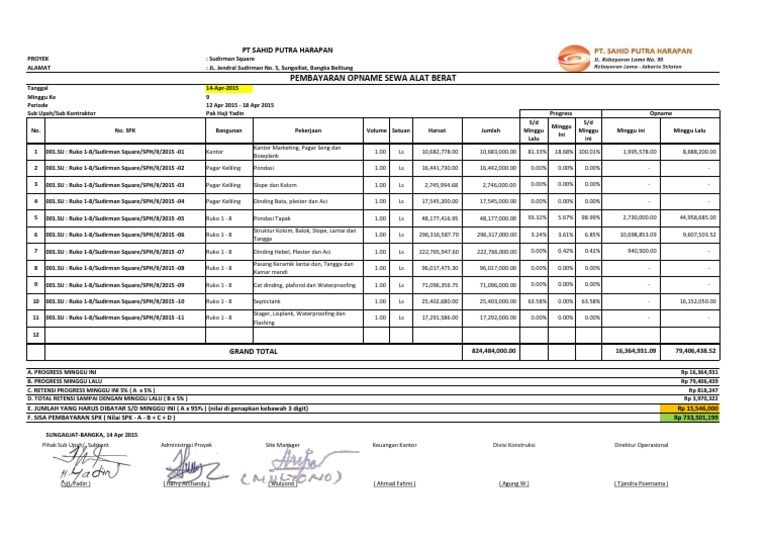 Sudirman Square Opname Pekerjaan Borongan Minggu Ke 9