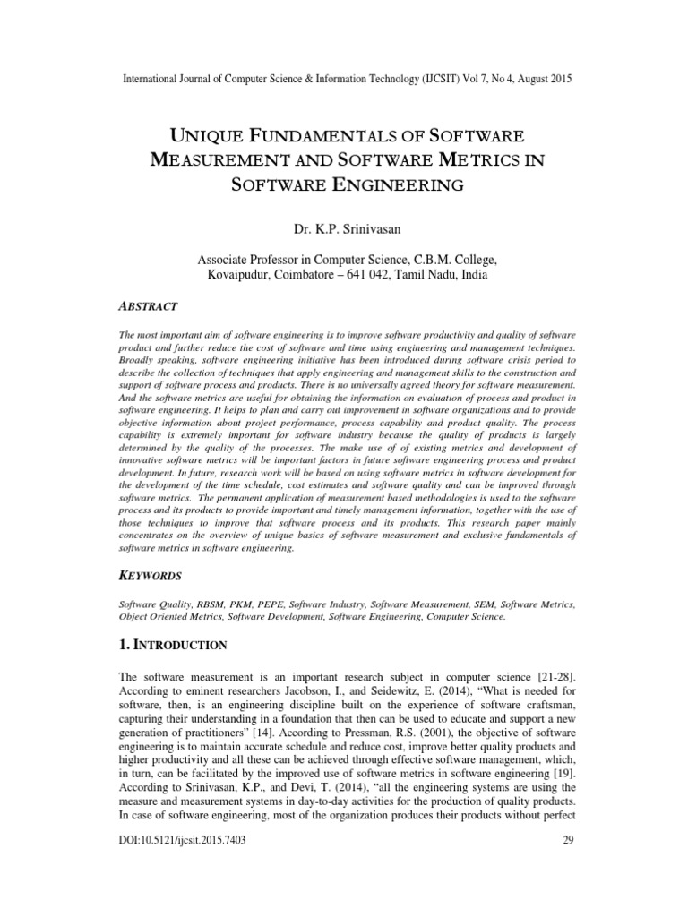 Unique Fundamentals of Software Measurement and Software Metrics in ...