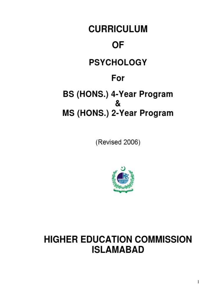 HEC Course Outline Psychology 2006 Personality Psychology Statistics