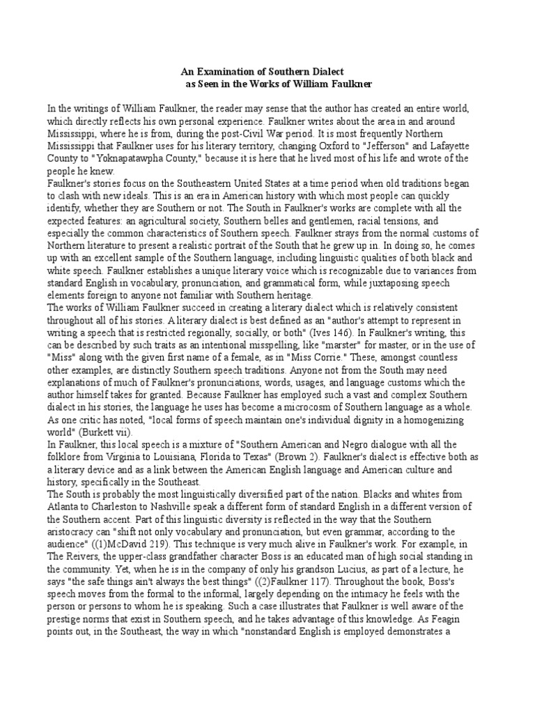 Faulkner's Southern Dialect Analysis | PDF | Ernest Hemingway | Languages