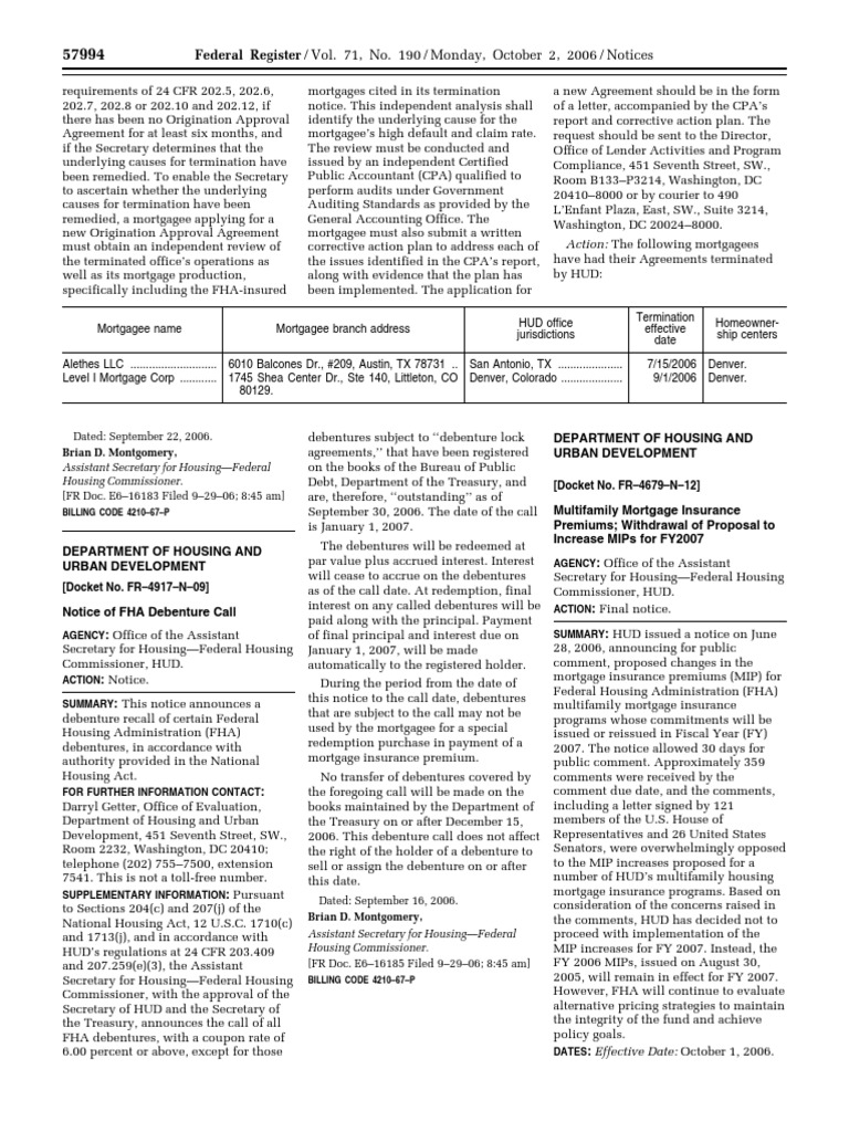 Notice Low Housing Housing Assistance Payments (Section 8