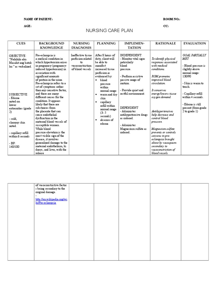 NCP Preeclampsia Tissueperfusion PDF Diseases And Disorders Medicine