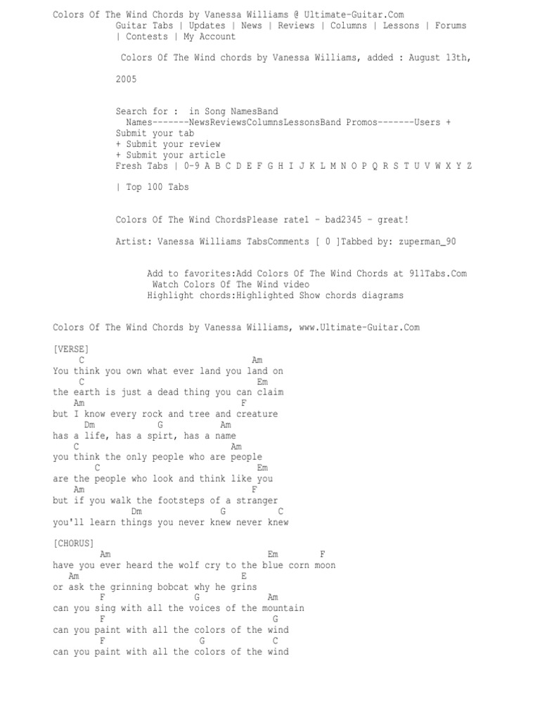 Colors Of The Wind Chord Pdf Songs