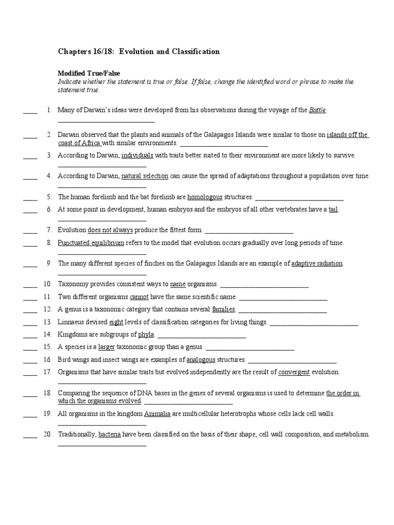 worksheet Kingdom Animalia Worksheet biology chapter 16 18 evolution and classification notes natural selection evolution
