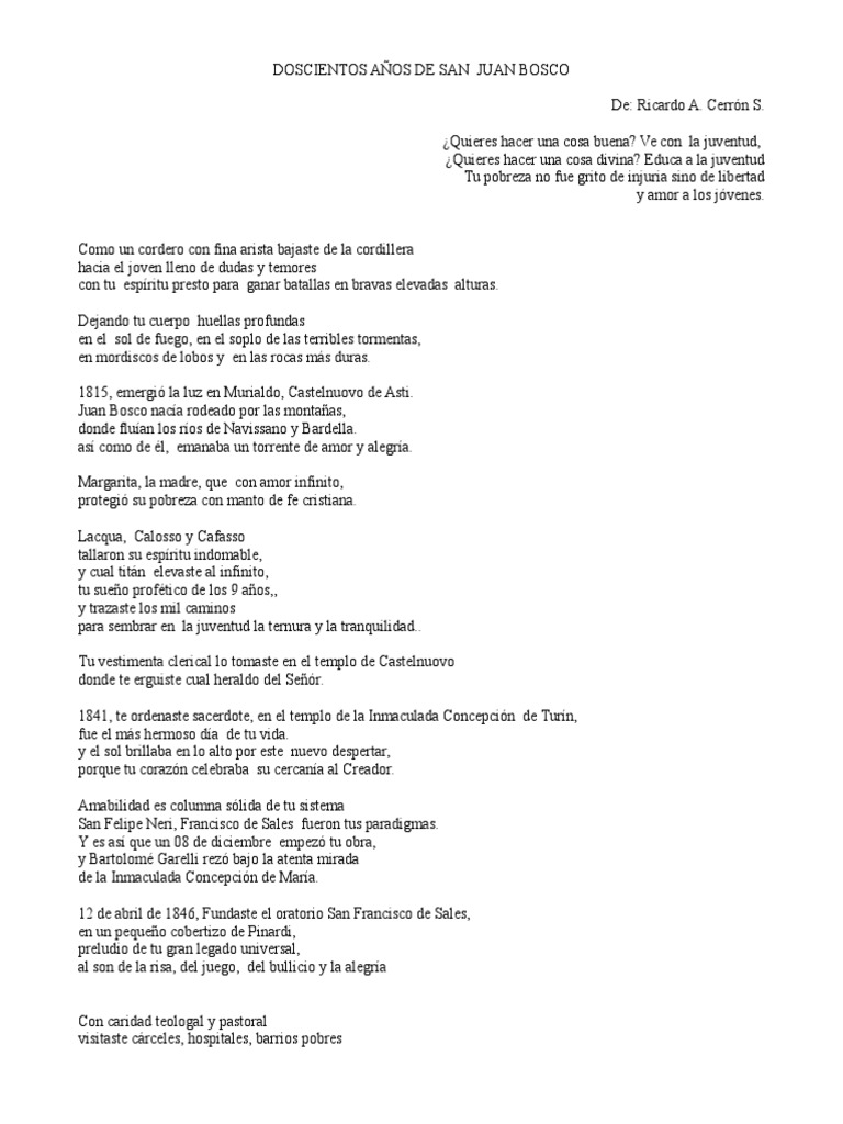 200 Anos De San Juan Bosco Poema Ordenes Y Sociedades Catolicas Romanas Religion Y Creencia