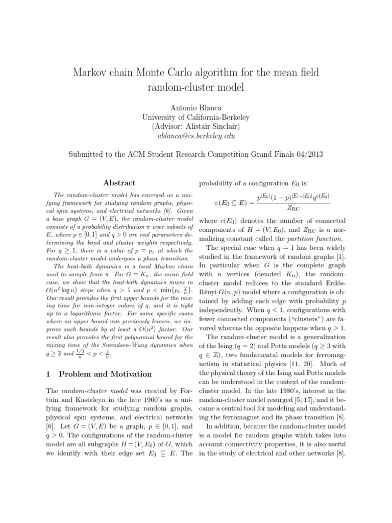 Markov Chain Monte Carlo Algorithm For The Mean Field Random-Cluster ...