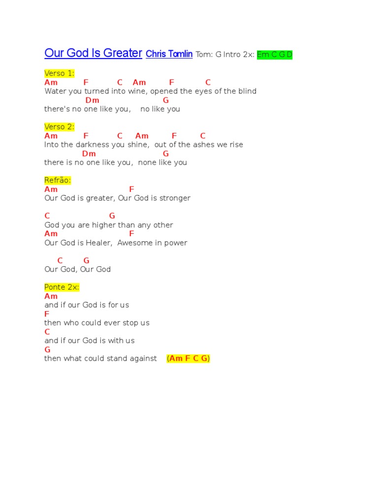 Our God Is Greater Chris Tomlin Tom Docx Am Pdf