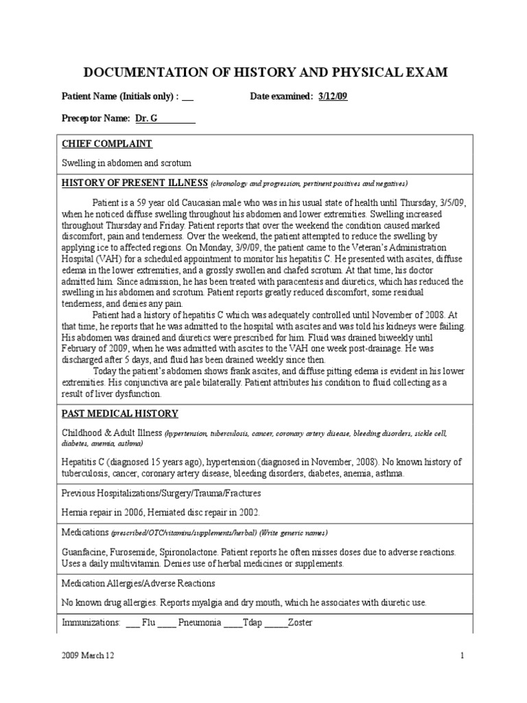 Documentation Of History And Physical Exam