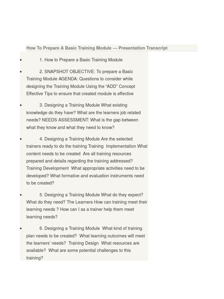 Preparing a Basic Training Module | PDF | Educational Assessment ...