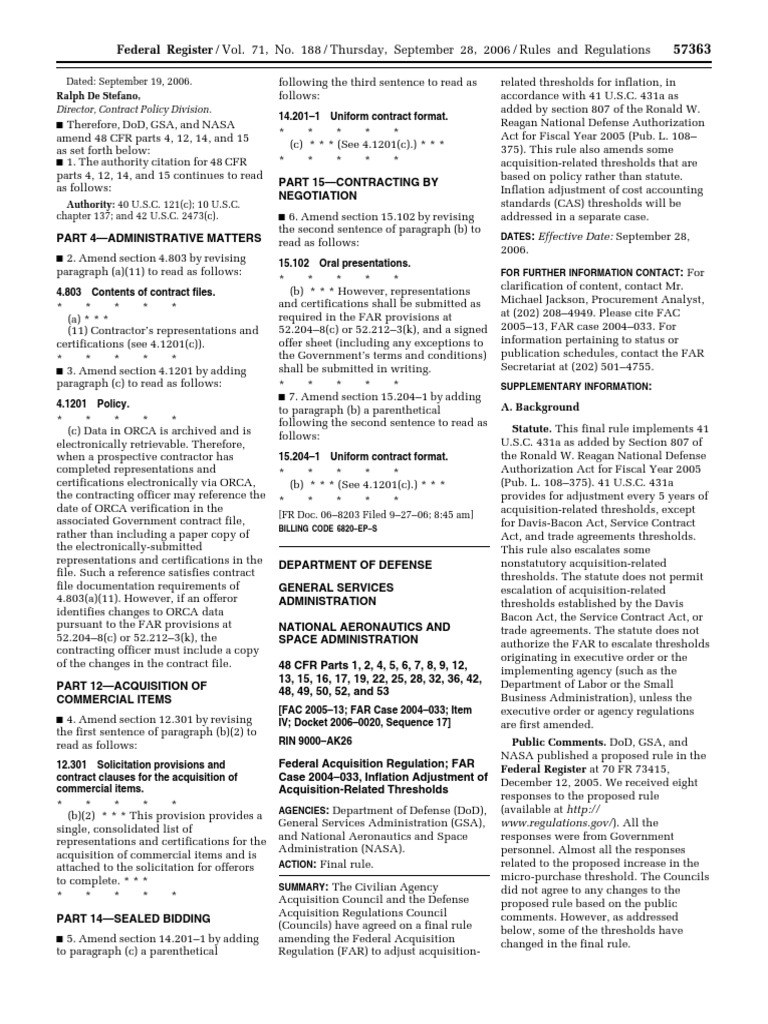 Rule: Federal Acquisition Regulation (FAR) : Inflation Adjustment of ...