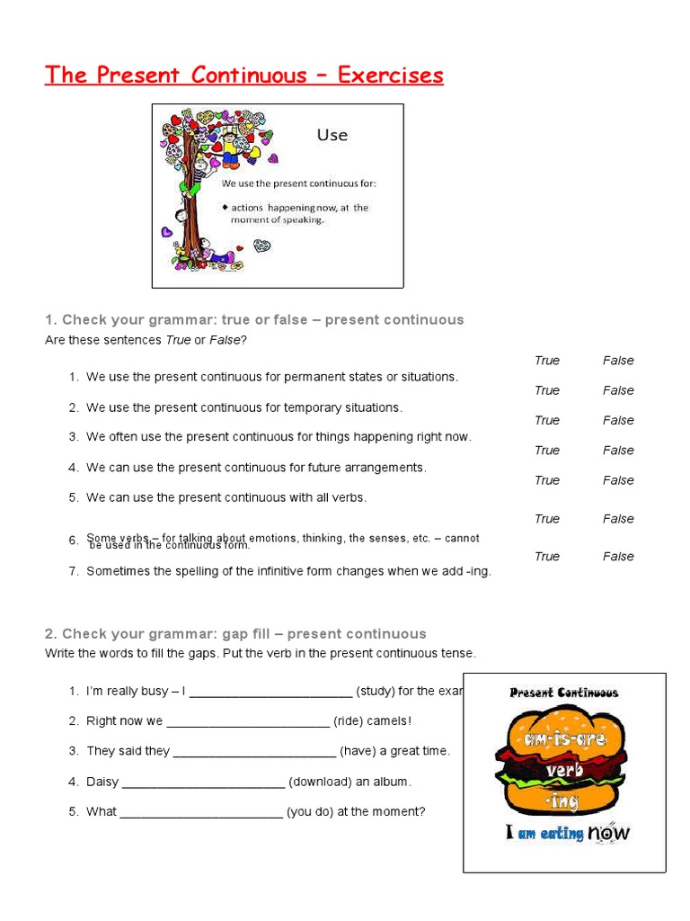 Present Continuous Exercises for Kids | PDF | Language Arts & Discipline