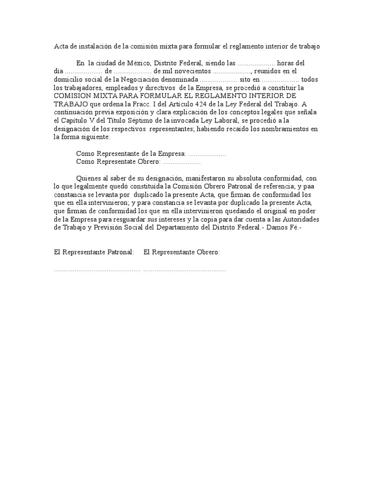 Acta de Comisión Mixta para Reglamento Interior | PDF | Finanzas y dinero
